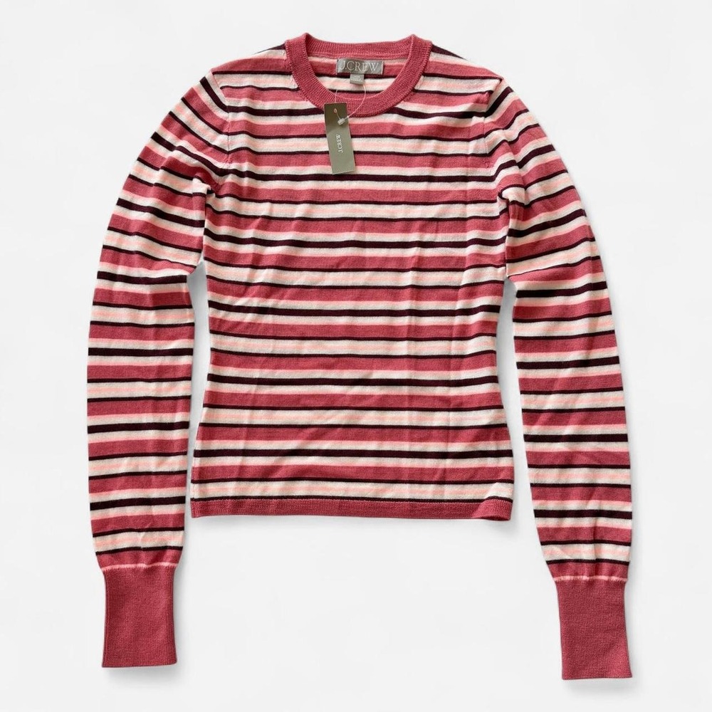 J.Crew Women's XXS Pink Striped 100% Merino Wool Sweater NWT